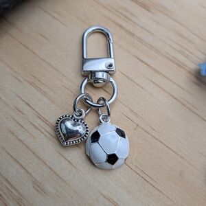 Silver Soccer Ball and Heart Keychain